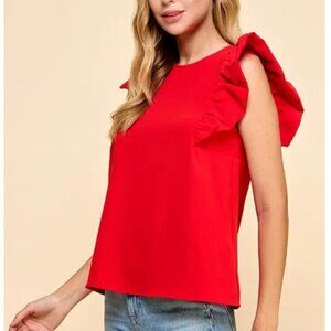 Monteau Red Ruffle Sleeve Top Size S